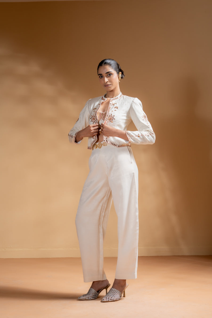 KESHINI BRALETTE & SHEET PANTS & CHANDRA JACKET