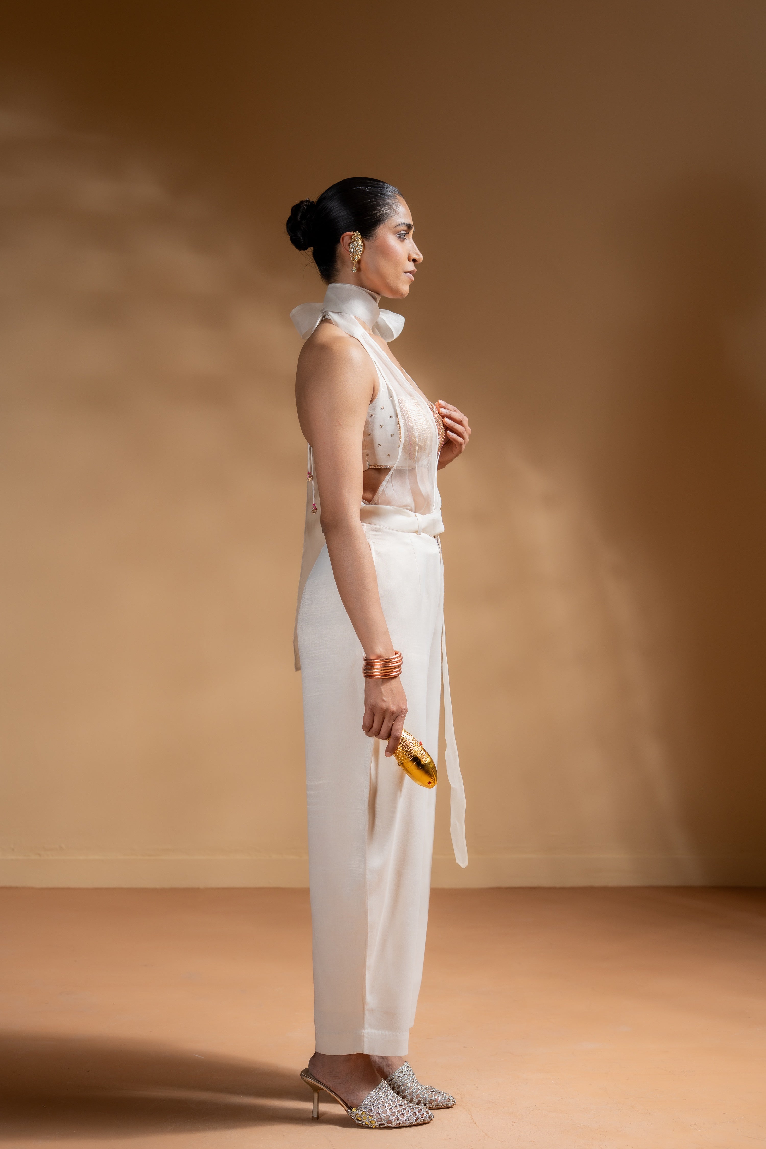 KESHINI BRALETTE & DRAPPED TOP & PANTS  SET OF 3