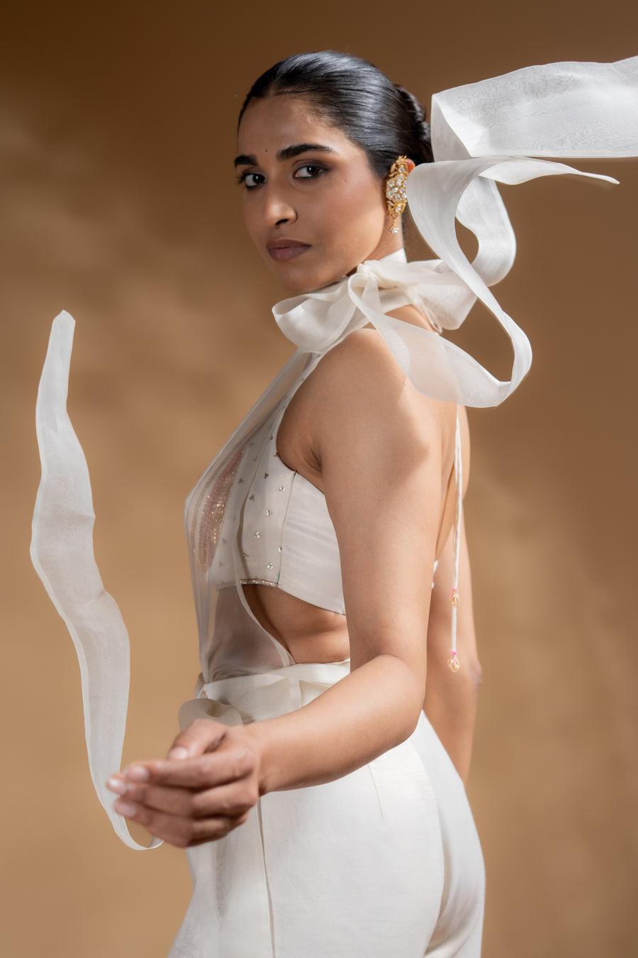 KESHINI BRALETTE & DRAPPED TOP & PANTS  SET OF 3