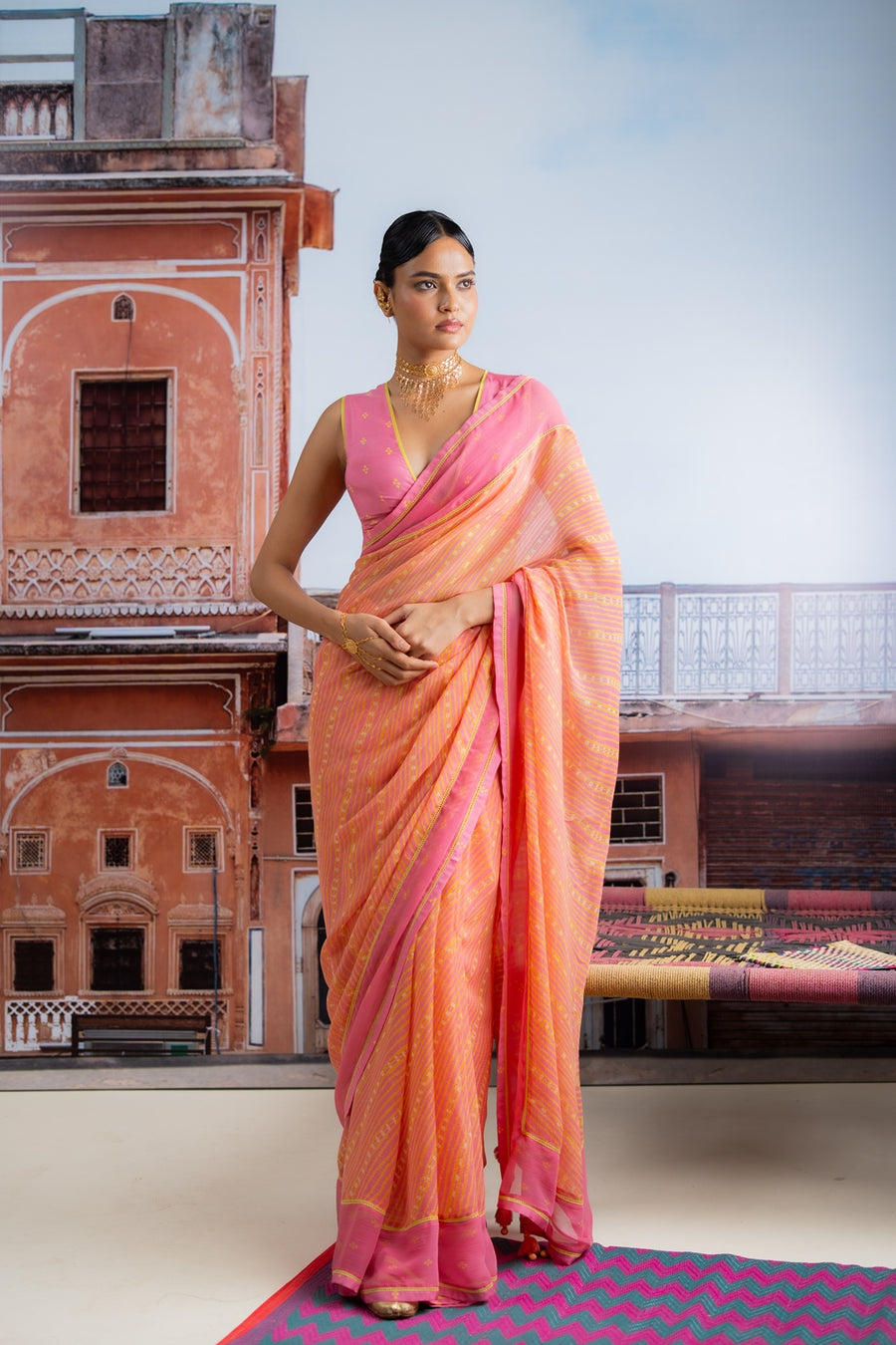 TEEJRI SAREE WITH STITCHED BLOUSE
