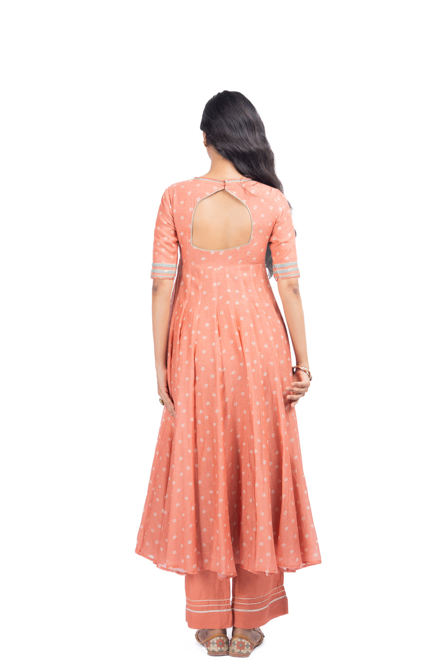 ORANGE CHANDERI SURAJMUKHI ANARKALI SET