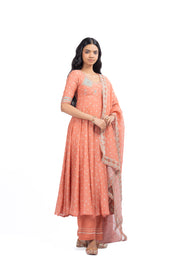 ORANGE CHANDERI SURAJMUKHI ANARKALI SET