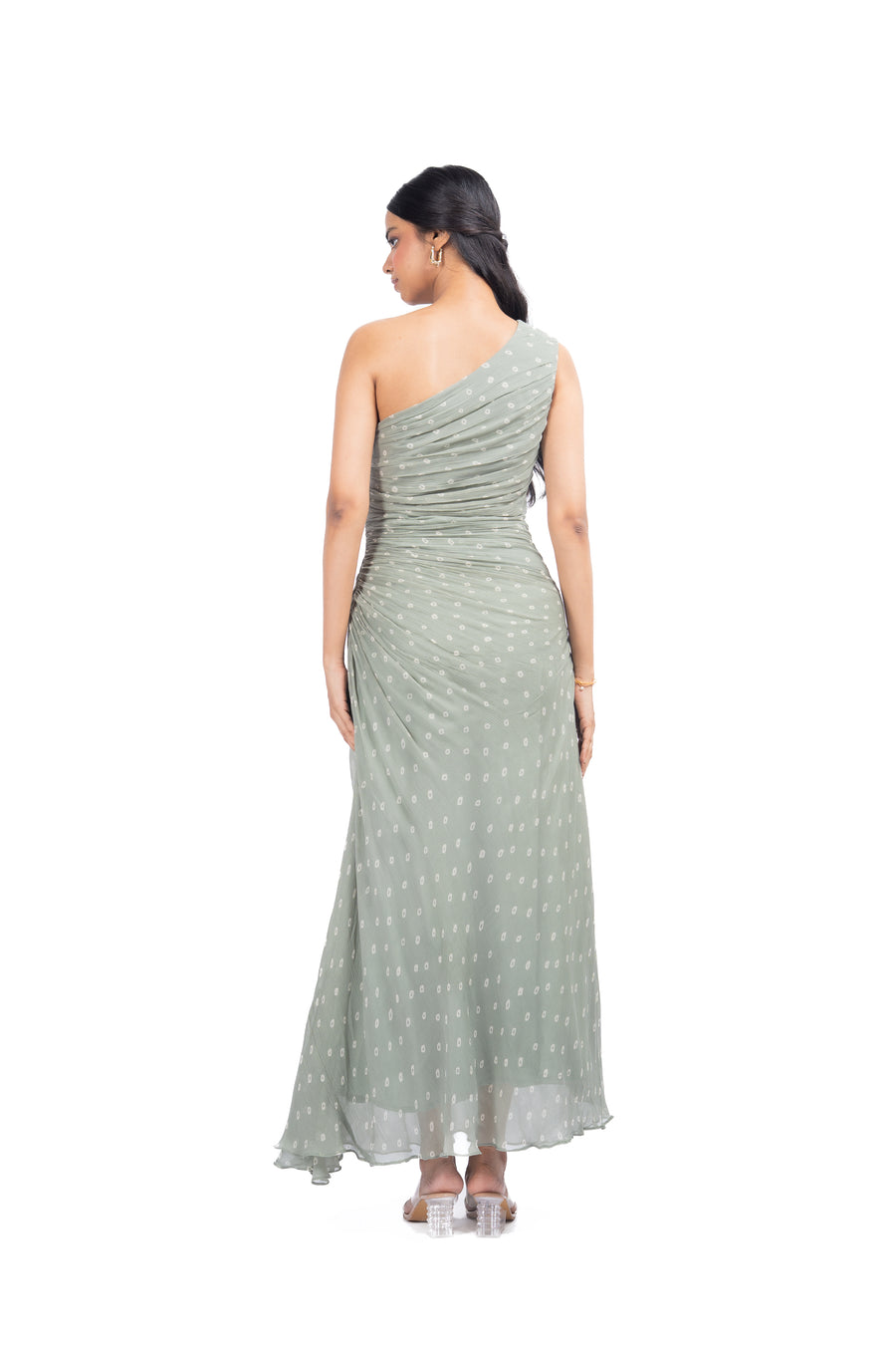 GREEN CHIFFON BANDHANI DRESS