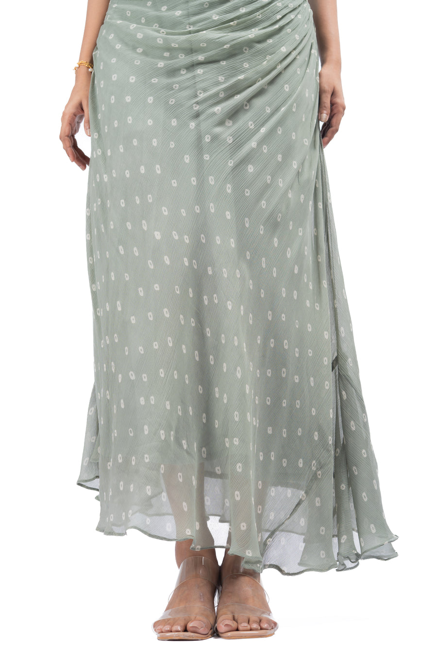 GREEN CHIFFON BANDHANI DRESS