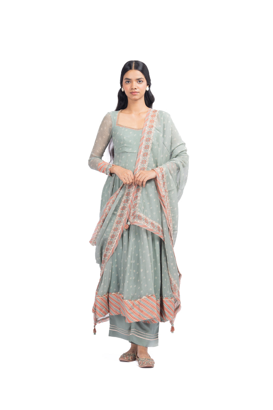 GREEN CHIFFON MOTI MAHAL ANARKALI SET