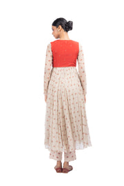 Beige, Red Chiffon Gulal Anarkali Set