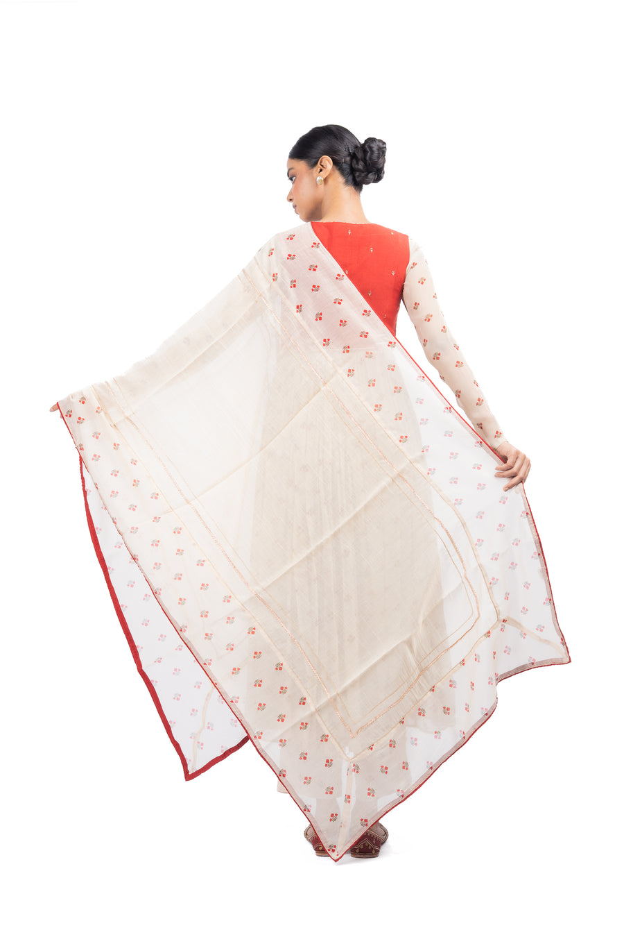 Beige, Red Chiffon Gulal Anarkali Set