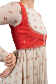 Beige, Red Chiffon Gulal Anarkali Set