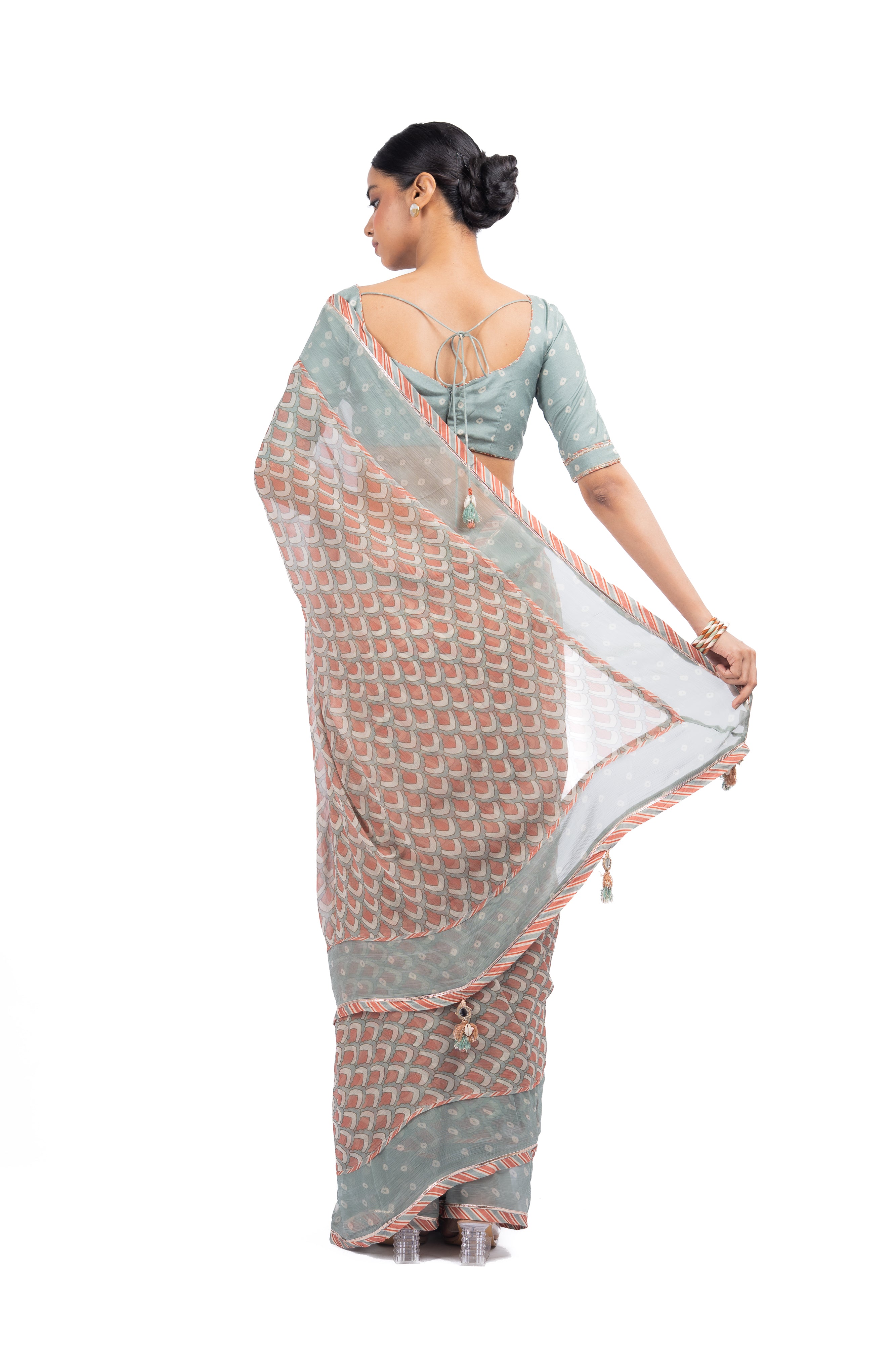 MULTICOLOR CHANDNI CHIFFON SAREE SET