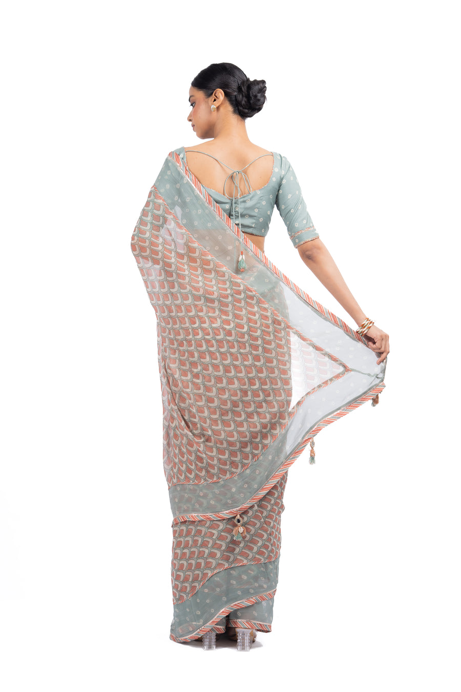 MULTICOLOR CHANDNI CHIFFON SAREE SET