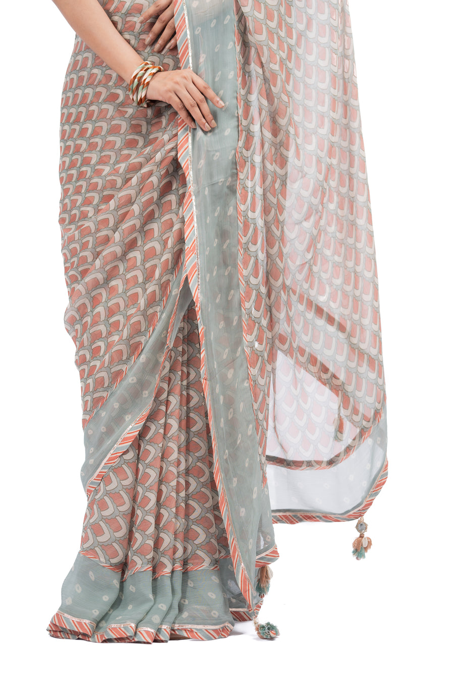 MULTICOLOR CHANDNI CHIFFON SAREE SET