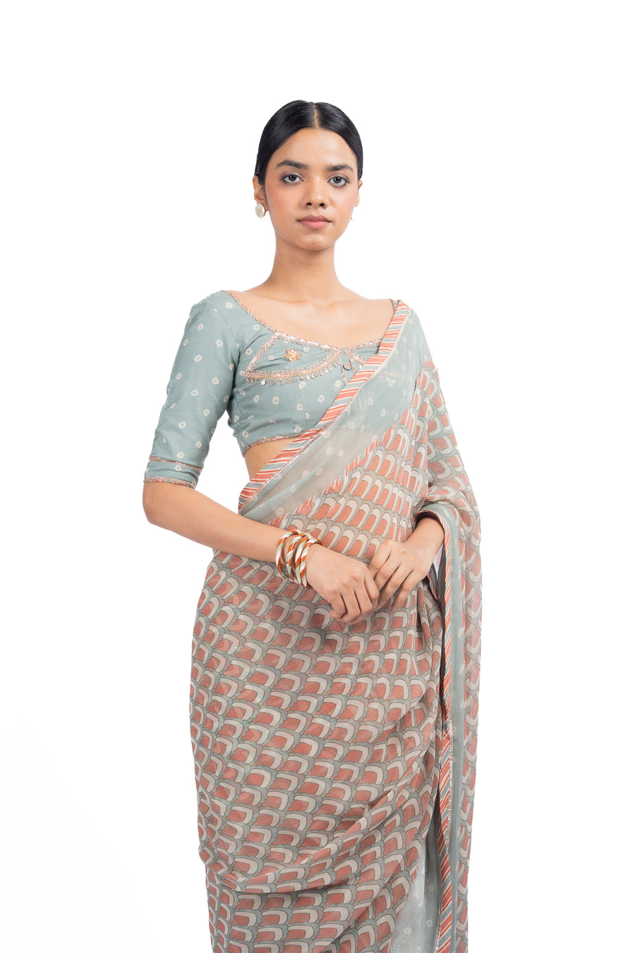 MULTICOLOR CHANDNI CHIFFON SAREE SET