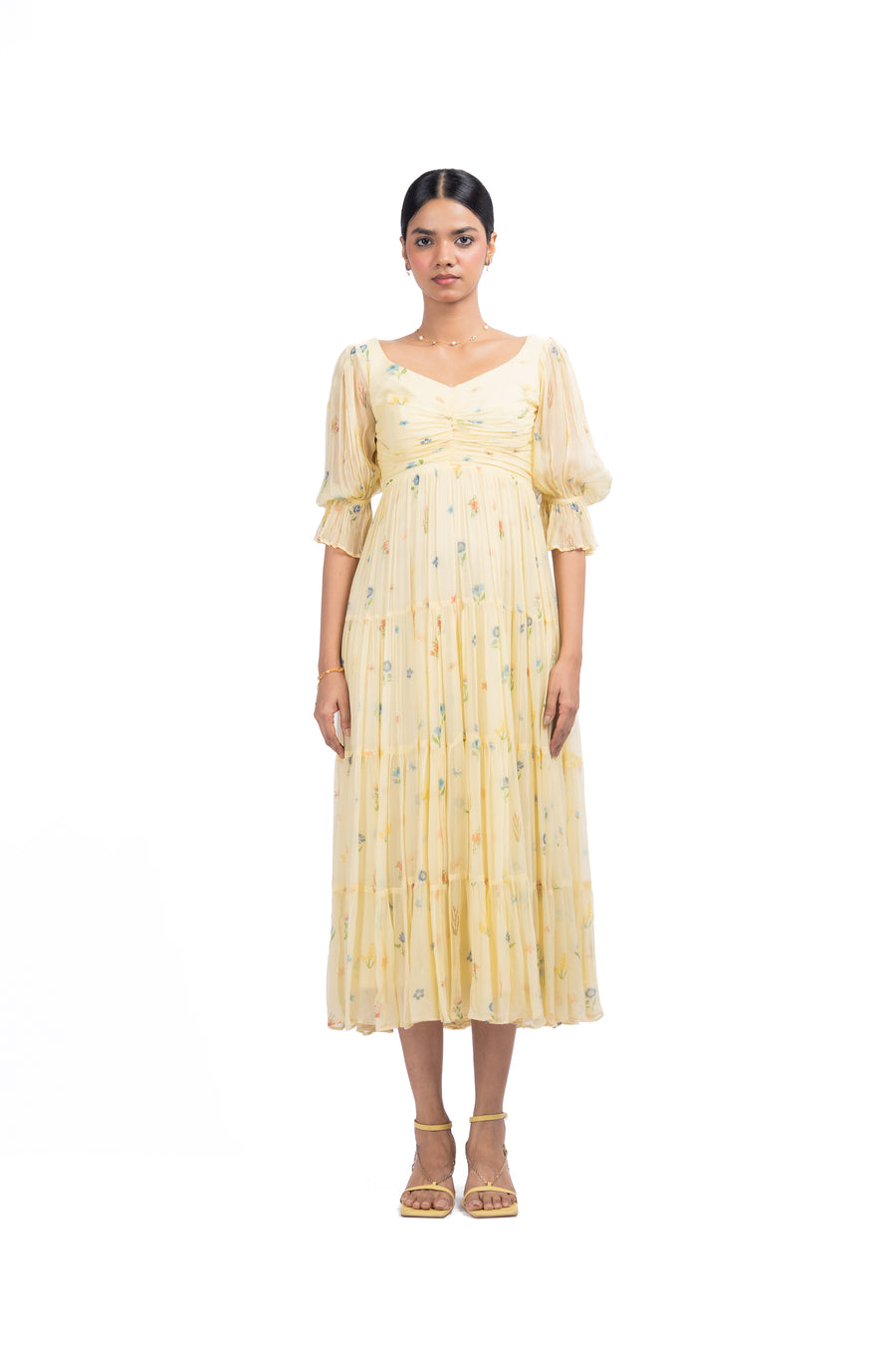 YELLOW CHIFFON ANARKALI DRESS