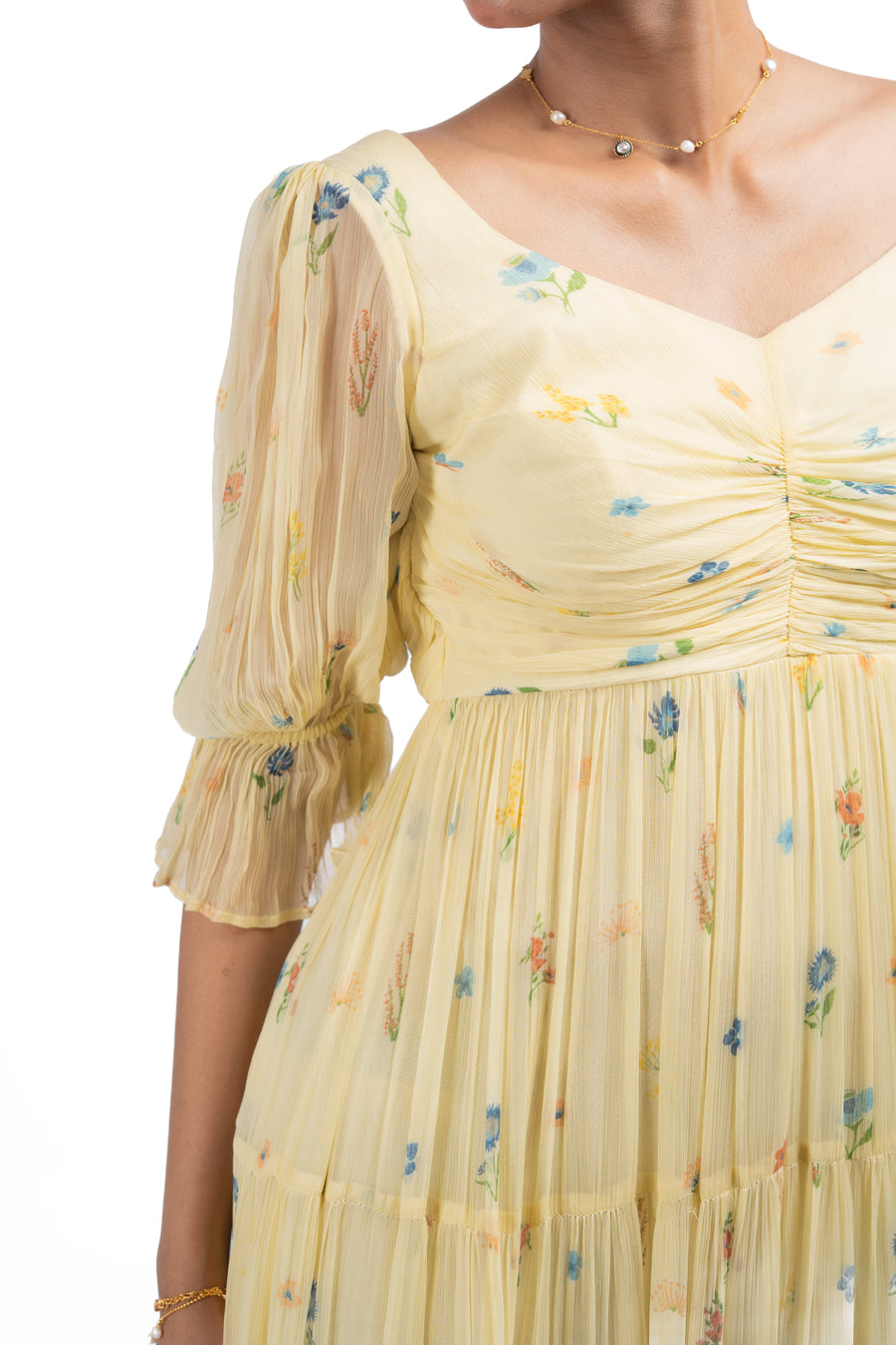 YELLOW CHIFFON ANARKALI DRESS