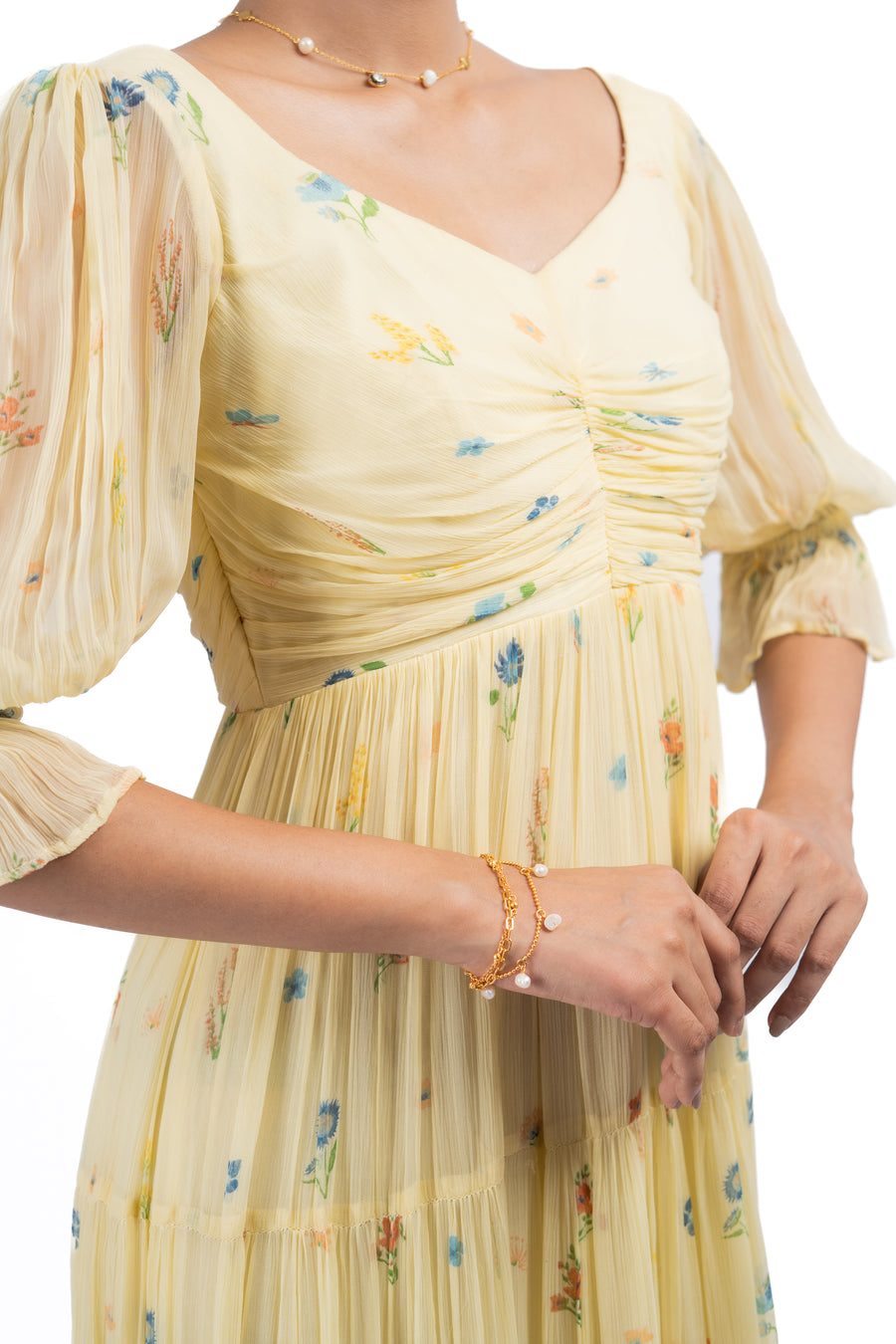 YELLOW CHIFFON ANARKALI DRESS