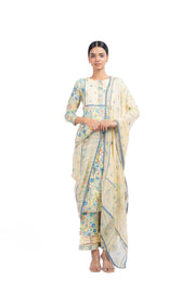 PASTEL YELLOW - MULTI COLOR COTTON MOSS OLIVIA STRAIGHT KURTA