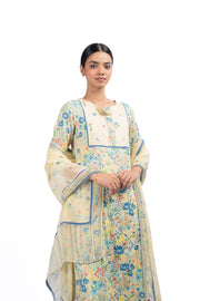PASTEL YELLOW - MULTI COLOR COTTON MOSS OLIVIA STRAIGHT KURTA SET