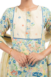 PASTEL YELLOW - MULTI COLOR COTTON MOSS OLIVIA STRAIGHT KURTA SET