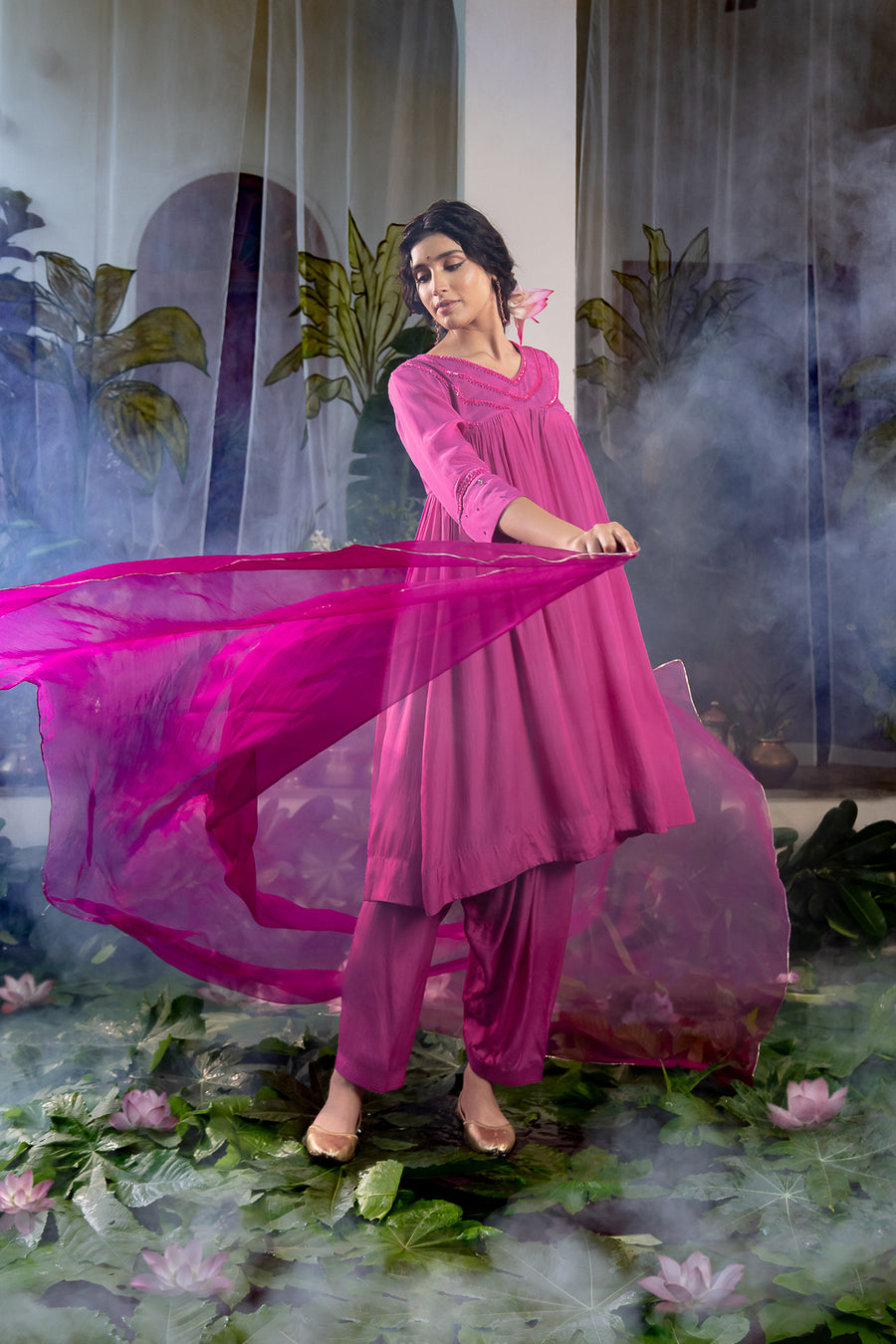 Anamika Kurta Sets Crape Organza Pink for Festive XXS to XXXL at
