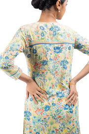 PASTEL YELLOW - MULTI COLOR COTTON MOSS OLIVIA STRAIGHT KURTA SET