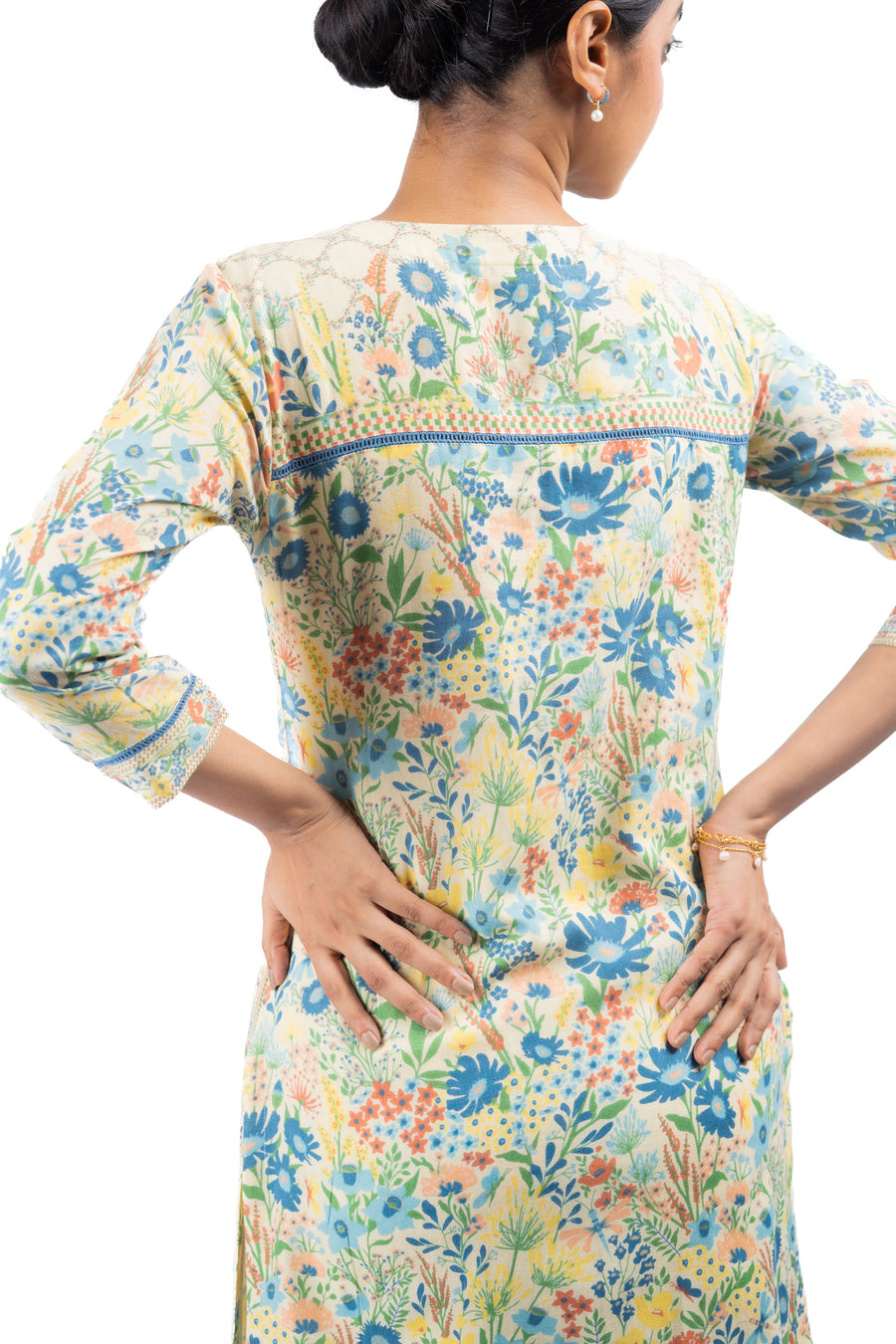 PASTEL YELLOW - MULTI COLOR COTTON MOSS OLIVIA STRAIGHT KURTA SET