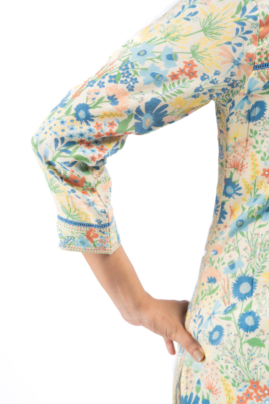 PASTEL YELLOW - MULTI COLOR COTTON MOSS OLIVIA STRAIGHT KURTA SET