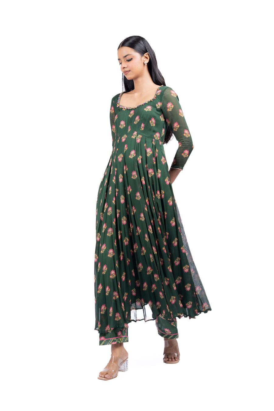 GREEN GEOGRETTE ANSHIKA ANARKALI SET