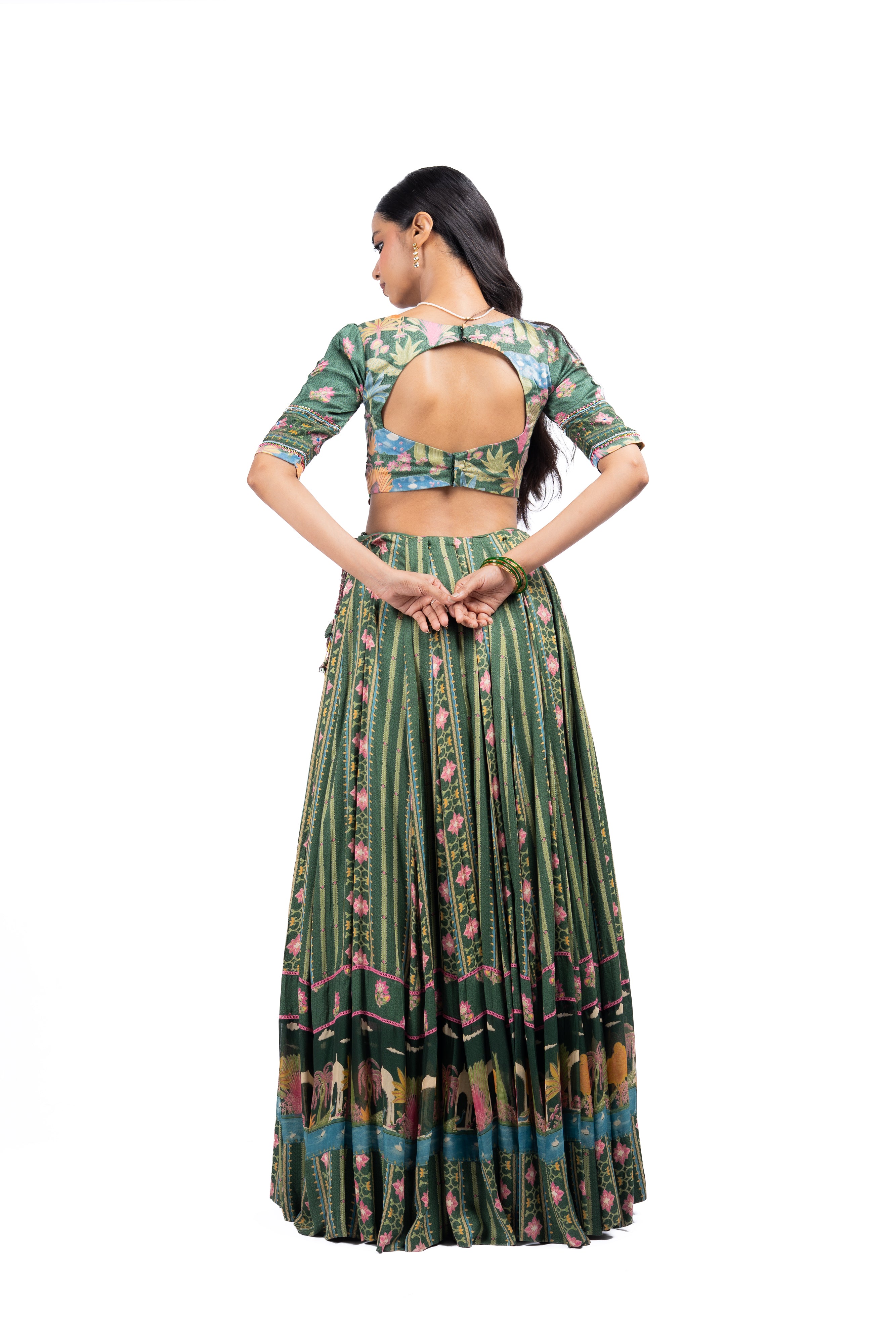 GREEN MODAL SATIN PADMA LEHENGA SET