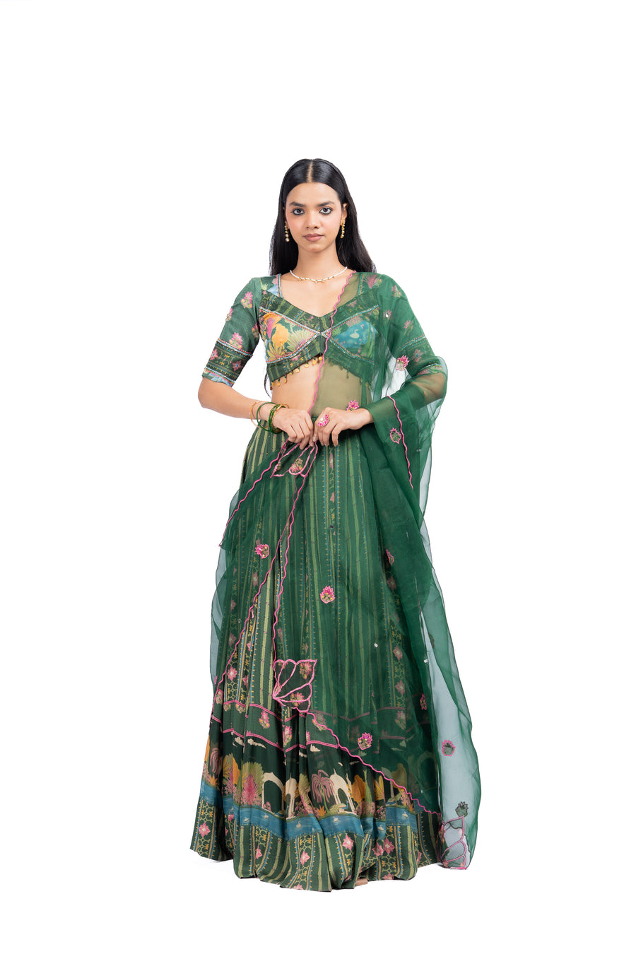 GREEN MODAL SATIN PADMA LEHENGA SET