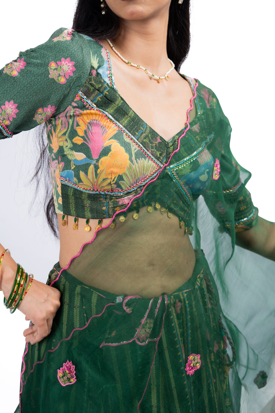 GREEN MODAL SATIN PADMA LEHENGA SET