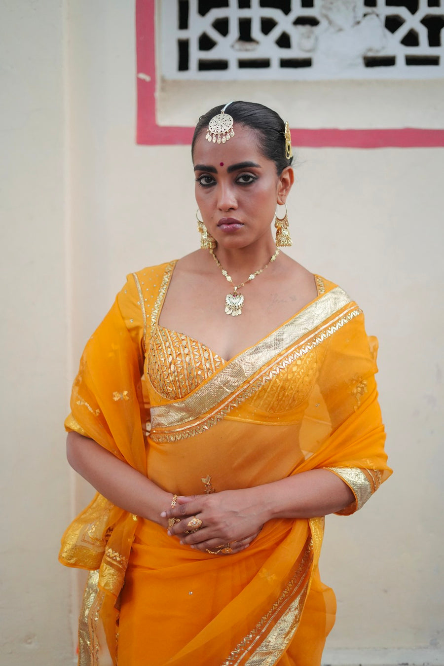 SUNEHRI  SAREE WITH UNSTITCHED BLOUSE
