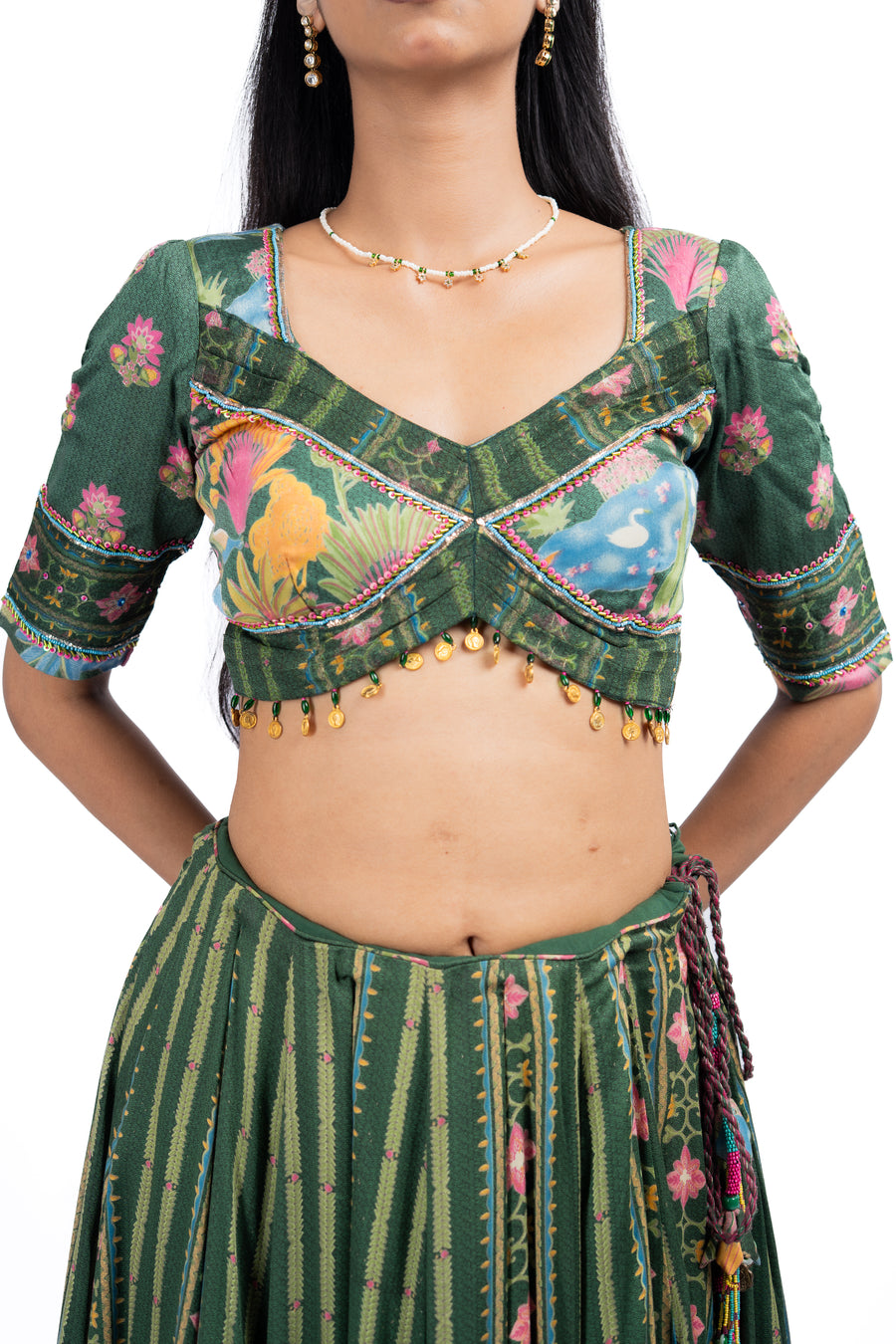 GREEN MODAL SATIN PADMA LEHENGA SET