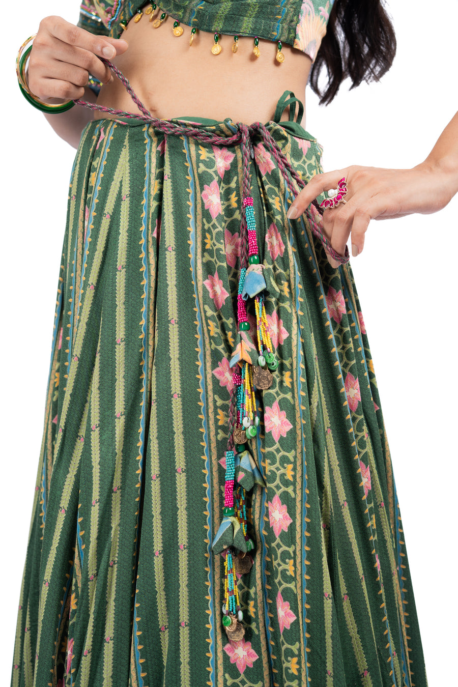 GREEN MODAL SATIN PADMA LEHENGA SET