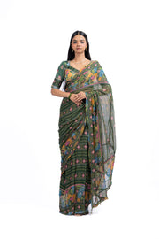GREEN LUREX CHIFFON FALGUNI SAREE SET