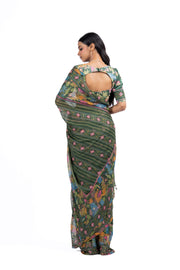 GREEN LUREX CHIFFON FALGUNI SAREE SET
