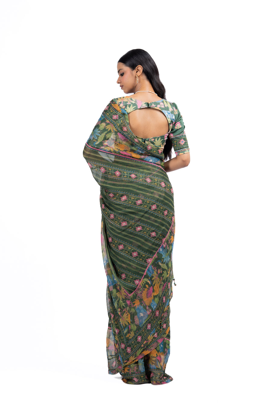 MULTICOLOR LUREX CHIFFON FALGUNI SAREE