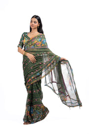 GREEN LUREX CHIFFON FALGUNI SAREE SET