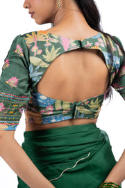 GREEN ORGANZA TARU SAREE SET