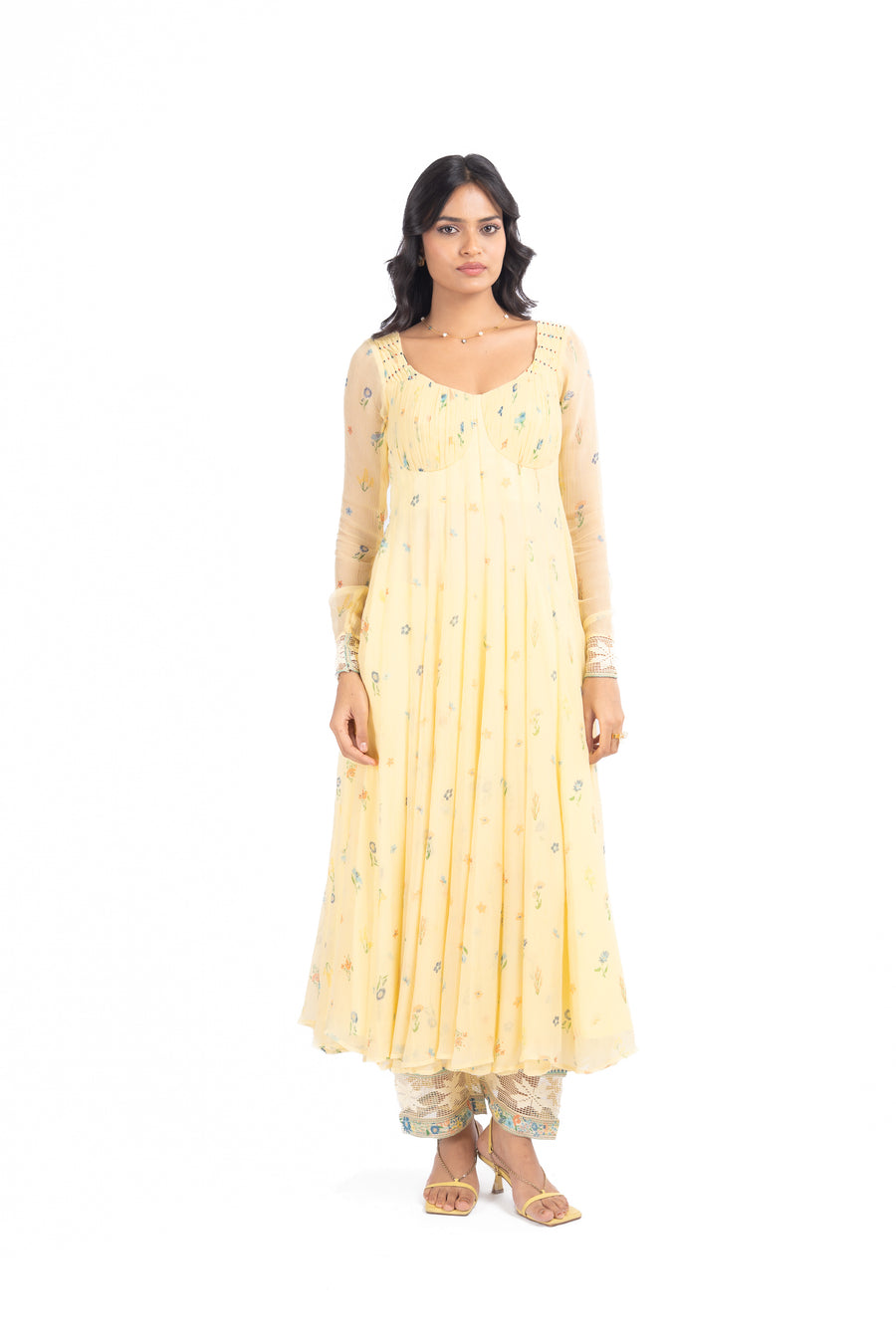 PASTEL YELLOW - MULTICOLOR CHIFFON JUNIPER ANARKALI SET