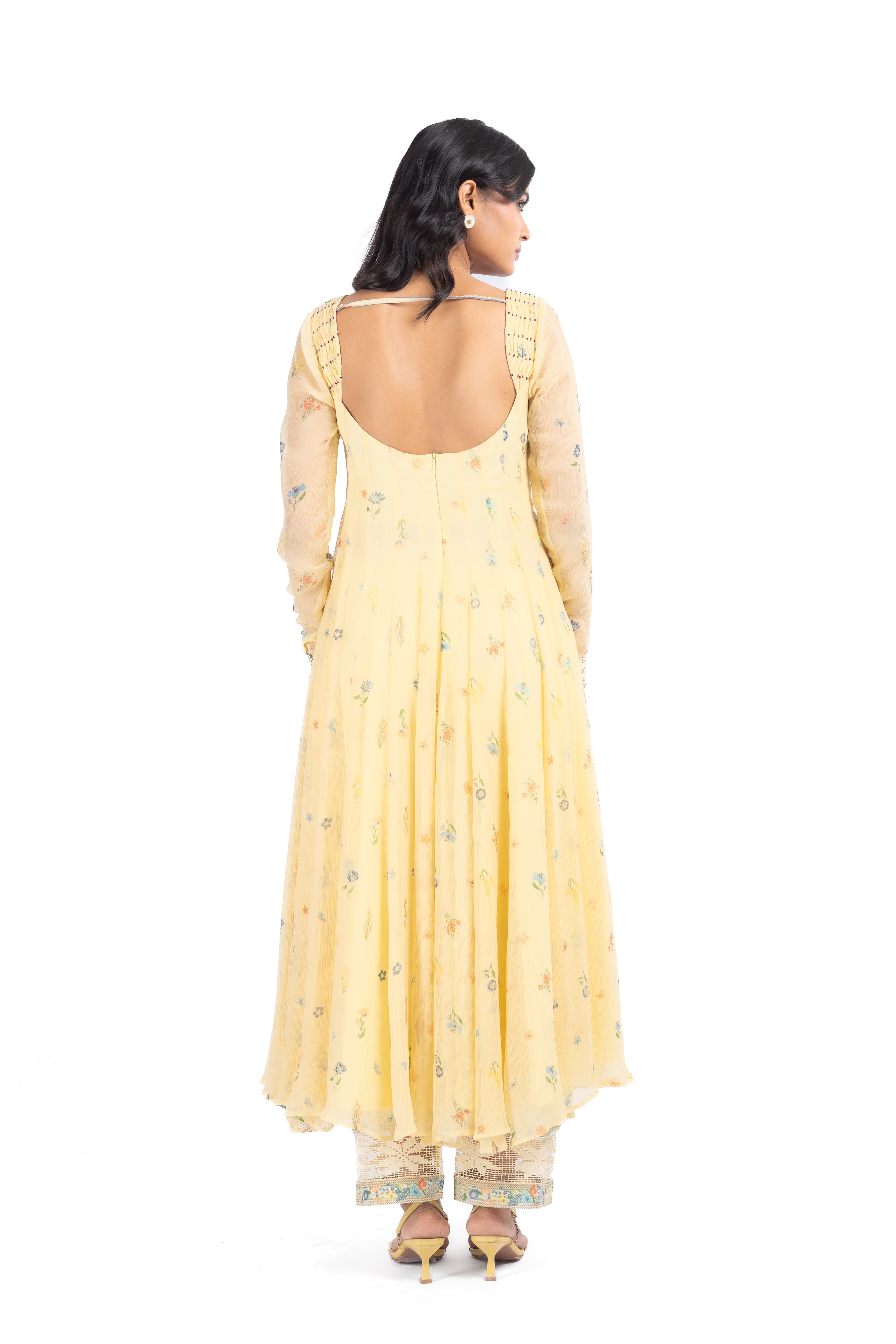 PASTEL YELLOW - MULTICOLOR CHIFFON JUNIPER ANARKALI SET