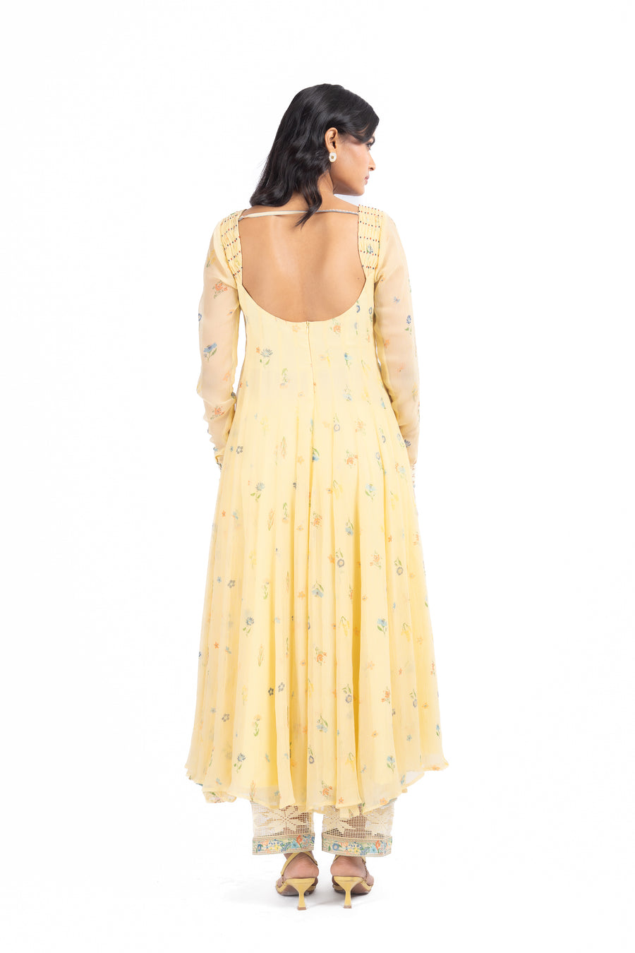 PASTEL YELLOW - MULTICOLOR CHIFFON JUNIPER ANARKALI SET
