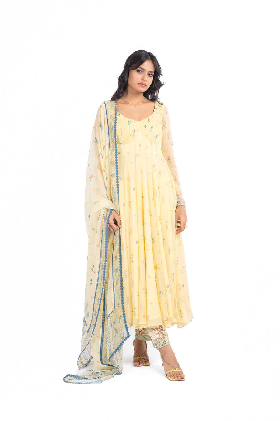 PASTEL YELLOW - MULTICOLOR CHIFFON JUNIPER ANARKALI SET