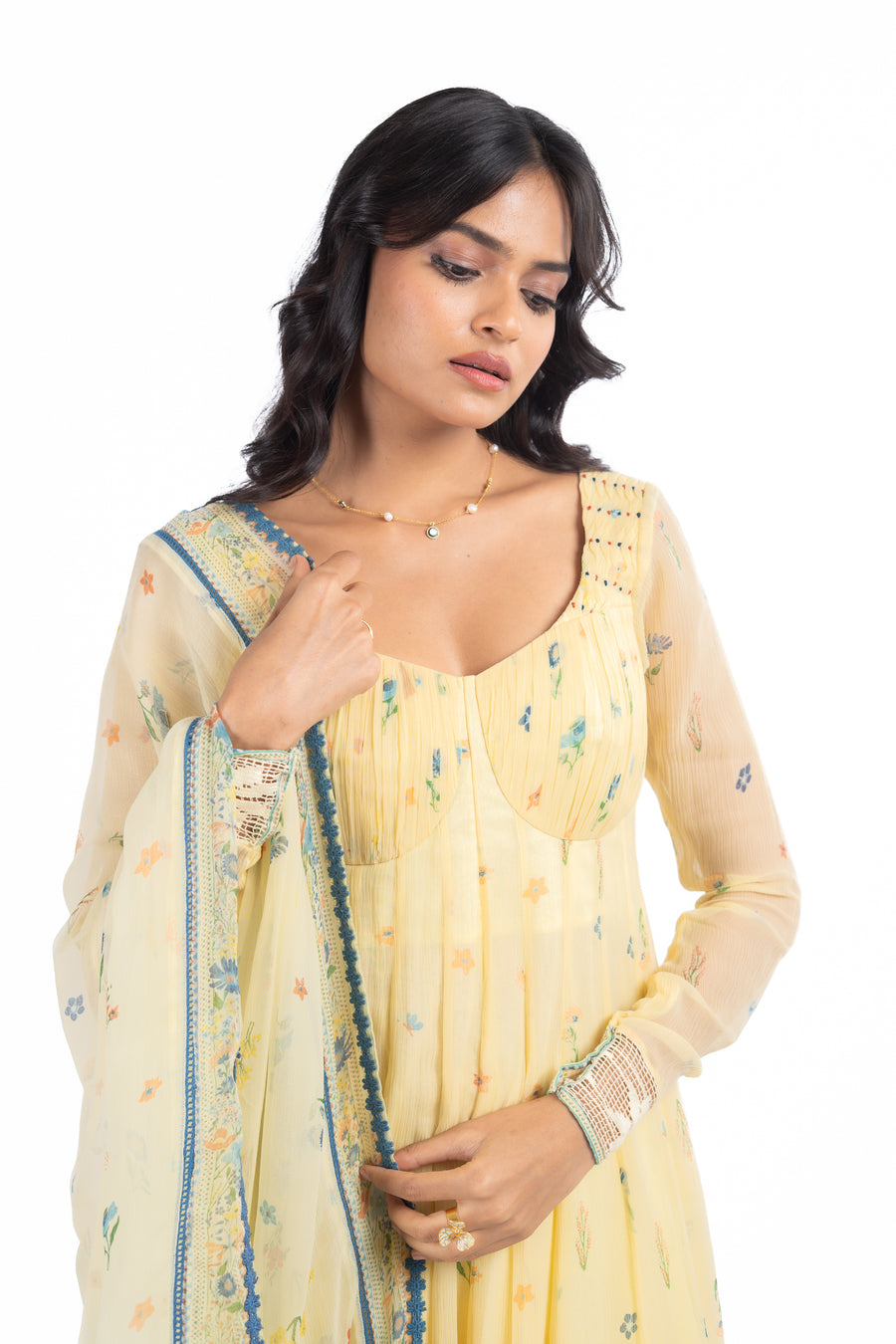 PASTEL YELLOW - MULTICOLOR CHIFFON JUNIPER ANARKALI SET