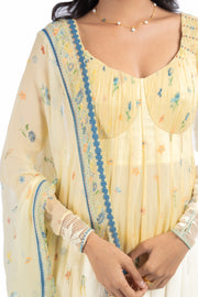 PASTEL YELLOW - MULTICOLOR CHIFFON JUNIPER ANARKALI SET