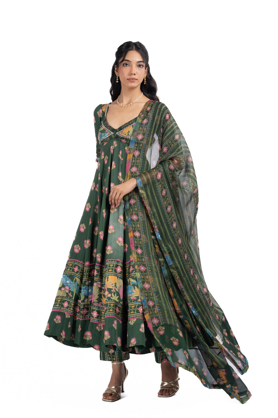 GREEN MODAL SATIN GAURI ANARKALI SET