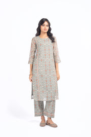 GREEN CHANDERI NEEL KAMAL KURTA SET