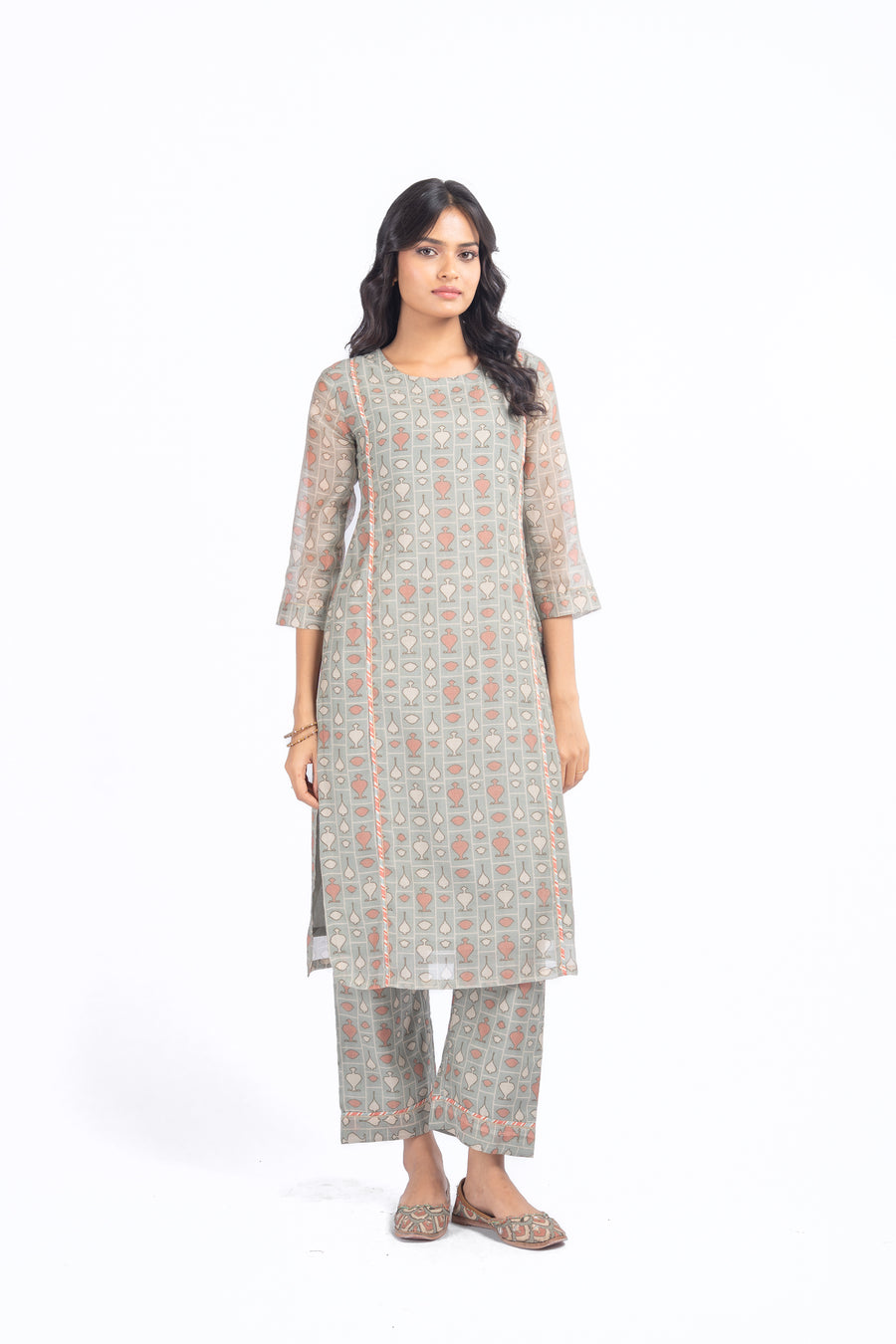 GREEN CHANDERI NEEL KAMAL KURTA SET