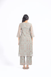 GREEN CHANDERI NEEL KAMAL KURTA SET