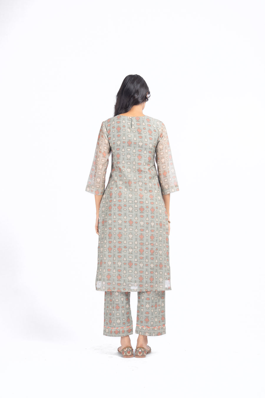 GREEN CHANDERI NEEL KAMAL KURTA SET