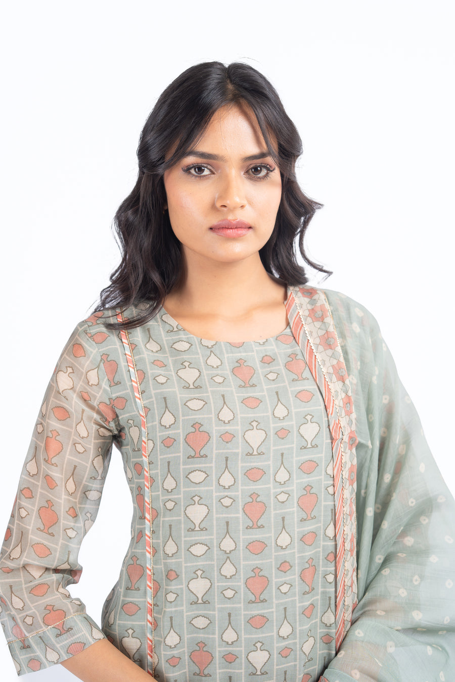 GREEN CHANDERI NEEL KAMAL KURTA SET